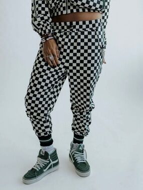 Fore All Checkmate Jogger Pants - Black & Cream Checkered